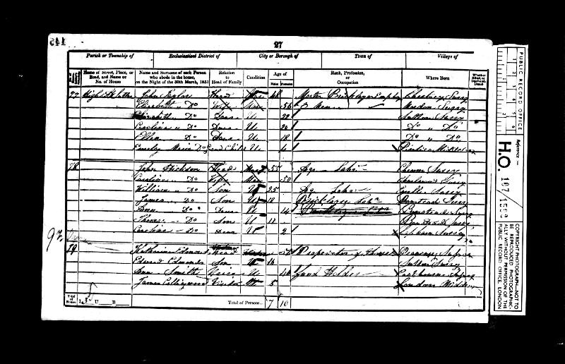 Edmonds (Katherine nee Rippington) 1851 Census